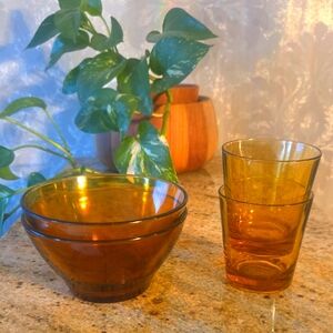 Duralex Amber Glass Bowl and Tumbler Set